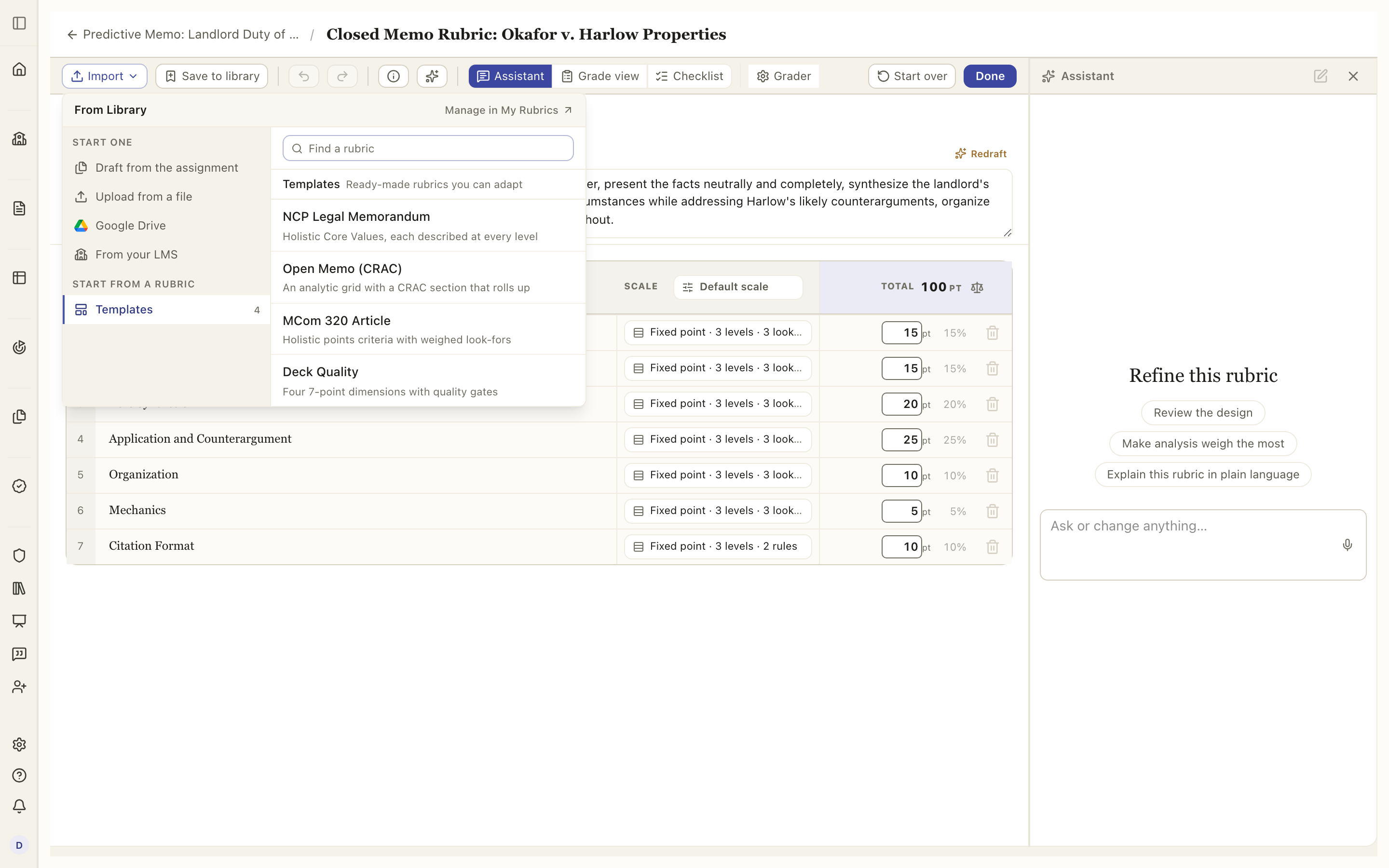 The Import panel: files and drafting at the top, your shelves of existing rubrics underneath.